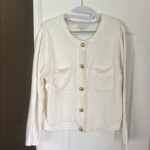 Elegant White Cardigan with Gold Accents